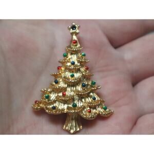 Vintage Christmas Tree Brooch Glass Bead Ornaments